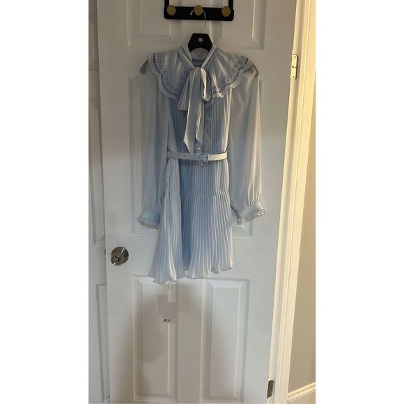 SELF-PORTRAIT Blue Chiffon Mini Dress Size 2 - Picture 7 of 10